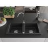 Mexen Mario gránit mosogató 2 rekeszes 820 x 436 mm, fekete/ezüst metál, króm szifon - 6504822000-73