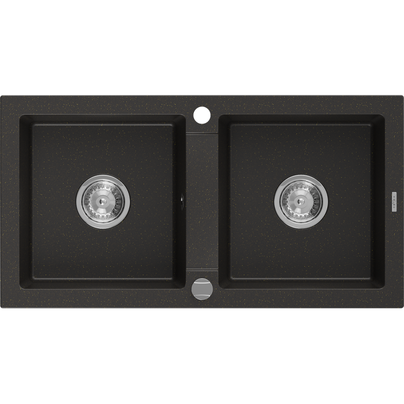 Mexen Mario Chiuvetă de granit cu 2 compartimente 820 x 436 mm, Neagră/Auriu metalic - 6504822000-75