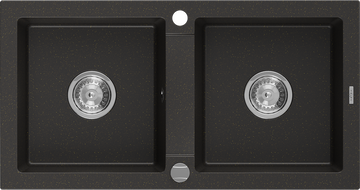 Mexen Mario Chiuvetă de granit cu 2 compartimente 820 x 436 mm, Neagră/Auriu metalic - 6504822000-75