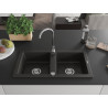 Mexen Mario chiuvetă de granit cu 2 compartimente 820 x 436 mm, negru/auriu metalic, sifon cromat - 6504822000-75
