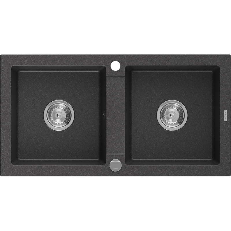 Mexen Mario chiuvetă de granit cu 2 compartimente 820 x 436 mm, negru cu pete, sifon crom - 6504822000-76