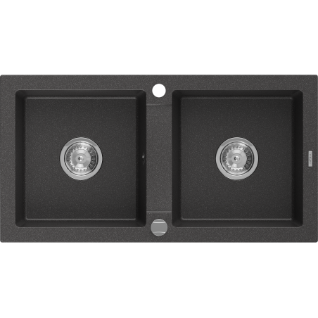 Mexen Mario chiuvetă de granit cu 2 compartimente 820 x 436 mm, negru cu pete, sifon crom - 6504822000-76