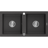 Mexen Mario gránit 2-medencés mosogató 820 x 436 mm, fekete fröcskölt, krómozott szifon - 6504822000-76