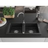 Mexen Mario 2-medencés gránit mosogató 820 x 436 mm, fekete, króm szifon - 6504822000-77