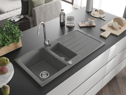 Mexen Andres chiuvetă din granit cu 1,5 compartimente și scurgător 1000 x 500 mm, gri, sifon crom - 6515101510-71