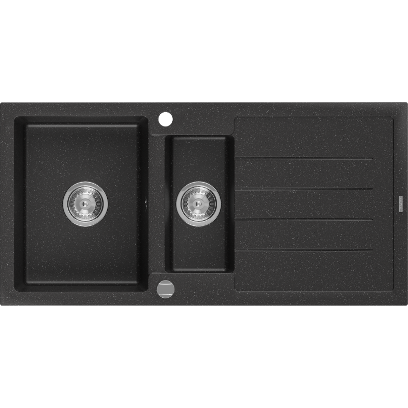 Mexen Andres chiuvetă de granit cu 1,5 compartimente și scurgător 1000 x 500 mm, negru/argintiu metalic, sifon crom