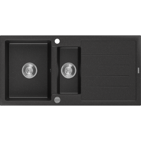 Mexen Andres chiuvetă de granit cu 1,5 compartimente și scurgător 1000 x 500 mm, negru/argintiu metalic, sifon crom