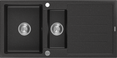 Mexen Andres chiuvetă de granit cu 1,5 compartimente și scurgător 1000 x 500 mm, negru/argintiu metalic, sifon crom