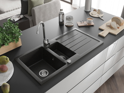 Mexen Andres Chiuvetă de granit cu 1,5 compartiment cu picurător 1000 x 500 mm, Neagră/Auriu metalic - 6515101510-75