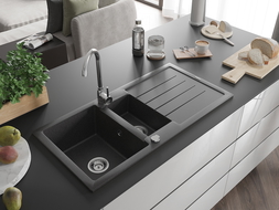 Mexen Andres Chiuvetă de granit cu 1,5 compartiment cu picurător 1000 x 500 mm, Negru cu picățele - 6515101510-76