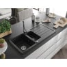 Mexen Andres Chiuvetă de granit cu 1,5 compartiment cu picurător 1000 x 500 mm, Neagră - 6515101510-77