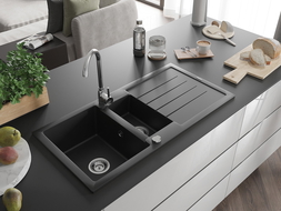 Mexen Andres chiuvetă de granit 1,5 camera cu scurgator 1000 x 500 mm, negru, sifon crom - 6515101510-77