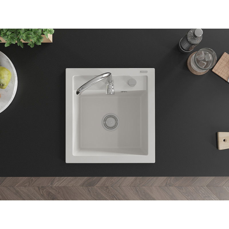 Mexen Vito 1-medencés gránit mosogató 520 x 490 mm, fehér, króm szifon - 6503521000-20