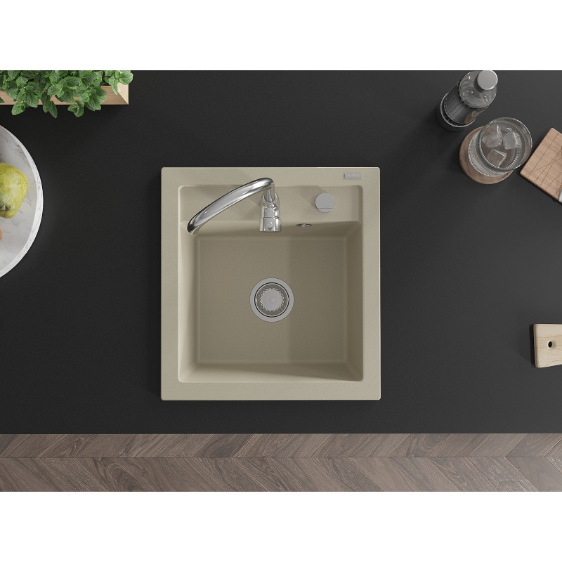 Mexen Vito chiuvetă de granit cu 1 compartiment 520 x 490 mm, bej, sifon crom - 6503521000-69