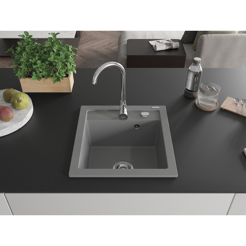 Mexen Vito chiuvetă de granit cu 1 compartiment 520 x 490 mm, gri, sifon crom - 6503521000-71