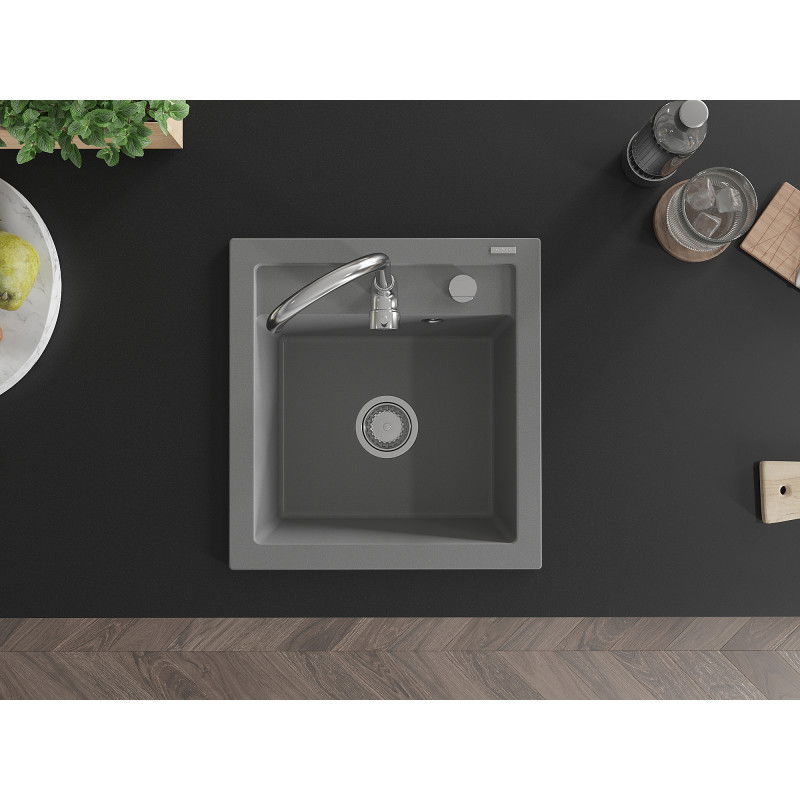 Mexen Vito gránit mosogató 1-medencés 520 x 490 mm, szürke, króm szifon - 6503521000-71