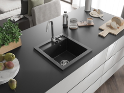Mexen Vito chiuvetă de granit cu 1 compartiment 520 x 490 mm, Neagră/Argintiu metalic - 6503521000-73