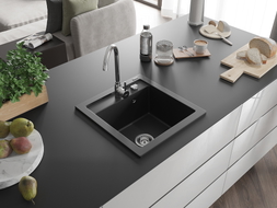 Mexen Vito chiuvetă din granit cu 1 compartiment 520 x 490 mm, negru, sifon cromat - 6503521000-77