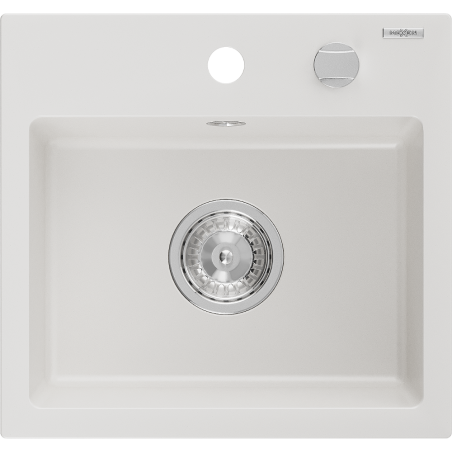 Mexen Milo 1-kamrás gránit mosogatótálca 435 x 410 mm, fehér, króm szifon - 6505441000-20