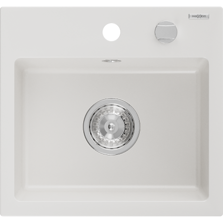 Mexen Milo egymedencés gránit mosogató 435 x 410 mm, fehér, króm szifon - 6505441000-20
