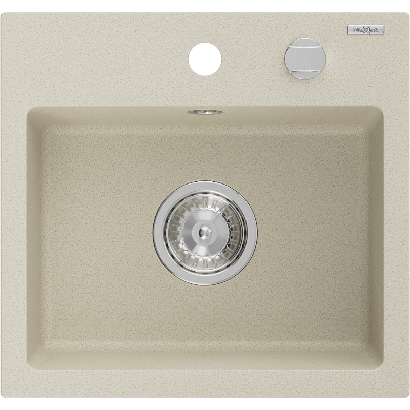 Mexen Milo 1-medencés gránit mosogató 435 x 410 mm, bézs, króm szifonnal - 6505441000-69