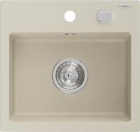 Mexen Milo 1-medencés gránit mosogató 435 x 410 mm, bézs, króm szifonnal - 6505441000-69