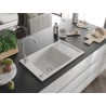 Mexen Elias chiuvetă de granit cu 1 compartiment și scurgător 795 x 480 mm, albă, sifon crom - 6511791005-20
