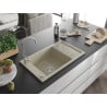 Mexen Elias chiuvetă de bucătărie din granit cu 1 compartiment și picurător 795 x 480 mm, bej, sifon crom - 6511791005-69