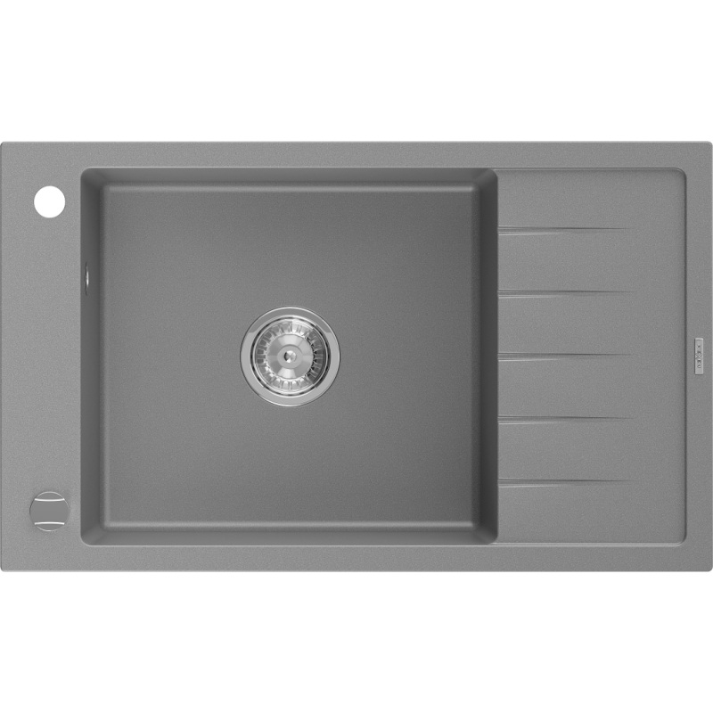 Mexen Elias chiuvetă de granit cu o cuvă și scurgător 795 x 480 mm, gri, sifon crom - 6511791005-71