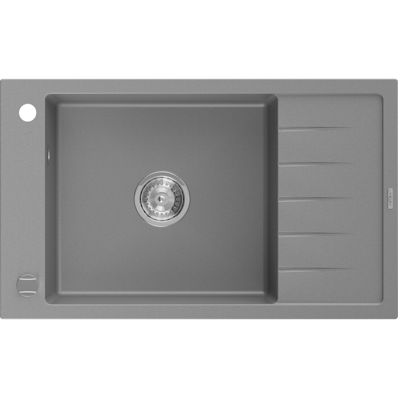 Mexen Elias gránit mosogató 1 medencés csepegtetővel 795 x 480 mm, szürke, krómszifon - 6511791005-71