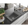Mexen Elias chiuvetă de granit cu o cuvă și scurgător 795 x 480 mm, gri, sifon crom - 6511791005-71