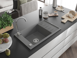 Mexen Elias chiuvetă de granit cu 1 cuvă, cu scurgere scurtă 795 x 480 mm, Gri - 6511791005-71
