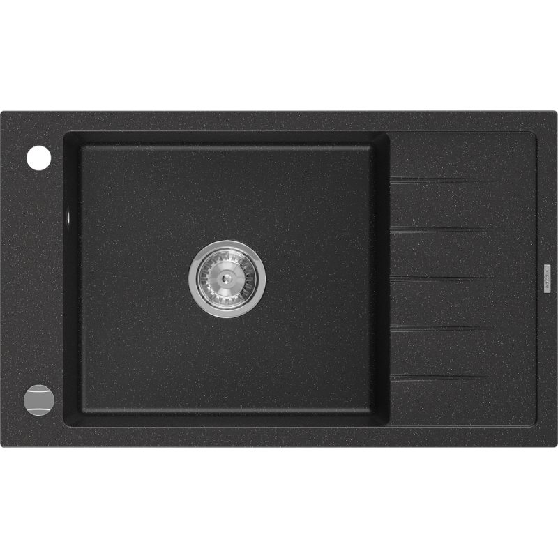 Mexen Elias chiuvetă de granit cu 1 cuvă, cu scurgere scurtă 795 x 480 mm, Neagră/Argintiu metalic - 6511791005-73