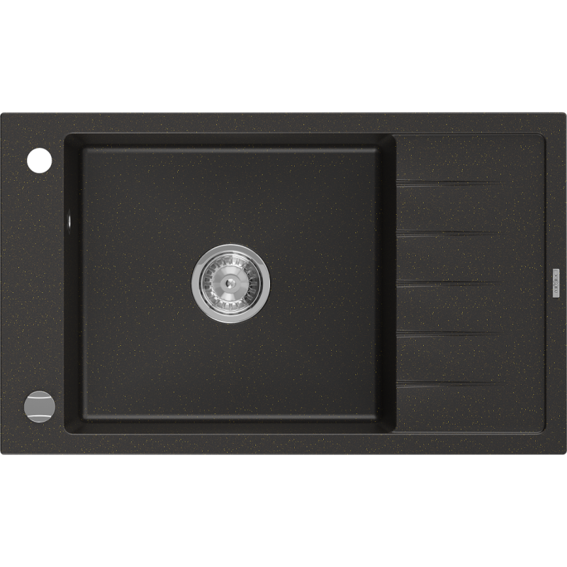 Mexen Elias 1-medencés gránit mosogató rövid edényszárítóval 795 x 480 mm, Fekete/Fém arany - 6511791005-75