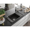 Mexen Elias chiuvetă de granit cu 1 compartiment cu scurgător 795 x 480 mm, negru/auriu metalic, sifon crom - 6511791005-75