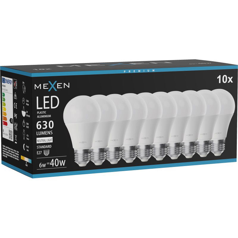 Mexen Nova 10x Bec LED E27, A60, 6W, Neutră - 4000K, 630 lm - L100-E27-0640-01x10