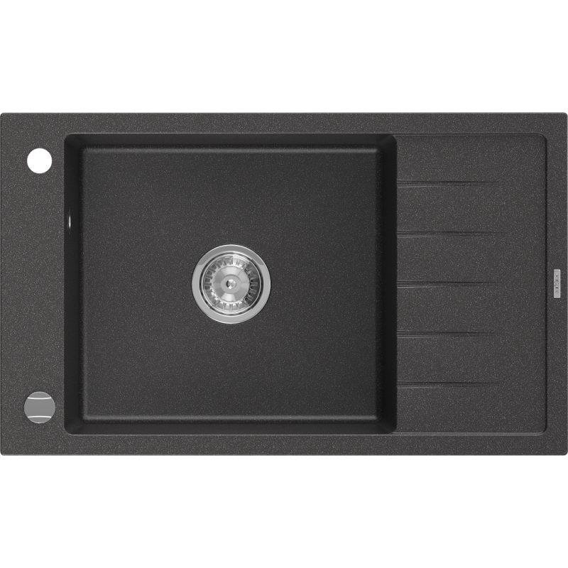 Mexen Elias chiuvetă de granit cu 1 cameră și scurgere 795 x 480 mm, negru stropit, sifon cromat - 6511791005-76