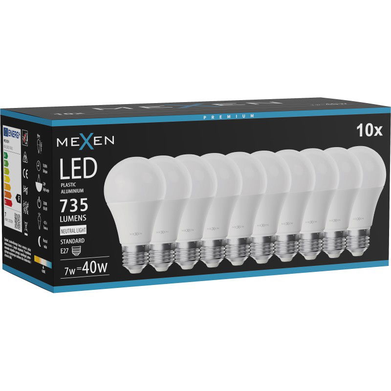 Mexen Nova 10x LED izzó E27, A60, 7W, Semleges - 4000K, 735 lm - L100-E27-0740-01x10