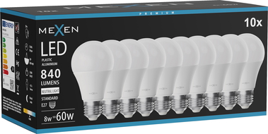 Mexen Nova 10x Bec LED E27, A60, 8W, Neutră - 4000K, 840 lm - L100-E27-0840-01x10