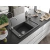 Mexen Elias chiuvetă de granit cu 1 cuvă, cu scurgere scurtă 795 x 480 mm, Negru cu picățele - 6511791005-76