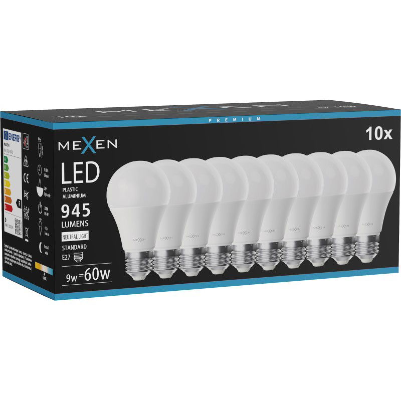 Mexen Nova 10x LED izzó E27, A60, 9W, Semleges - 4000K, 945 lm - L100-E27-0940-01x10