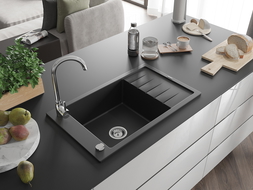 Mexen Elias chiuvetă de granit cu 1 cuvă, cu scurgere scurtă 795 x 480 mm, Neagră - 6511791005-77