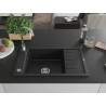 Mexen Elias gránit mosogató 1-medencés csepegtetővel 795 x 480 mm, fekete, króm szifon - 6511791005-77