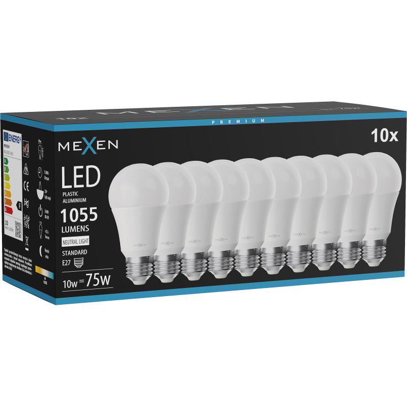 Mexen Nova 10x Bec LED E27, A60, 10W, Neutru - 4000K, 1055 lm - L100-E27-1040-01x10