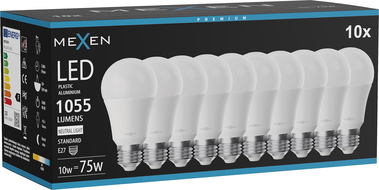 Mexen Nova 10x Bec LED E27, A60, 10W, Neutru - 4000K, 1055 lm - L100-E27-1040-01x10