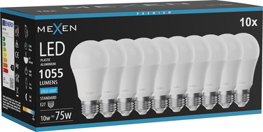 Mexen Nova 10x Bec LED E27, A60, 10W, Rece - 6500K, 1055 lm - L100-E27-1065-01x10