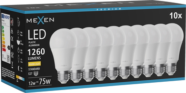 Mexen Nova 10x LED izzó E27, A60, 12W, Meleg - 3000K, 1260 lm - L100-E27-1230-01x10