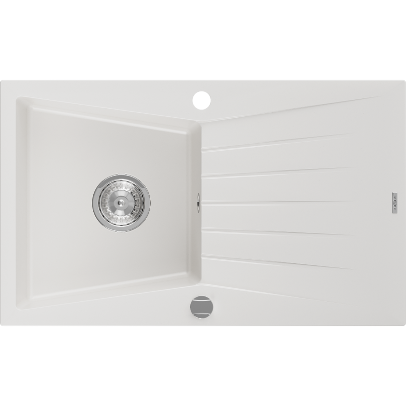 Mexen Cesar 1-medencés gránit mosogató csepegtetővel 775 x 470 mm, fehér, króm szifon - 6514771010-20