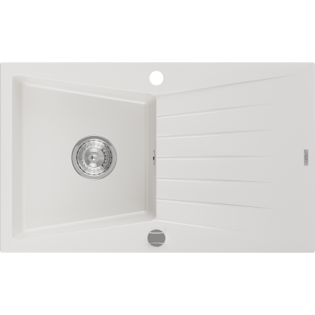 Mexen Cesar 1-medencés gránit mosogató csepegtetővel 775 x 470 mm, fehér, króm szifon - 6514771010-20