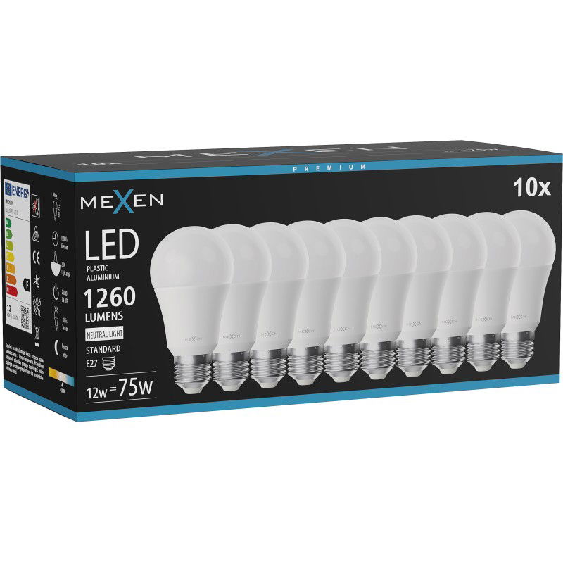 Mexen Nova 10x LED izzó E27, A60, 12W, Semleges - 4000K, 1260 lm - L100-E27-1240-01x10